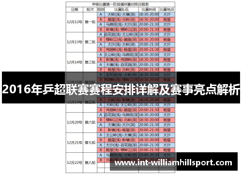 2016年乒超联赛赛程安排详解及赛事亮点解析