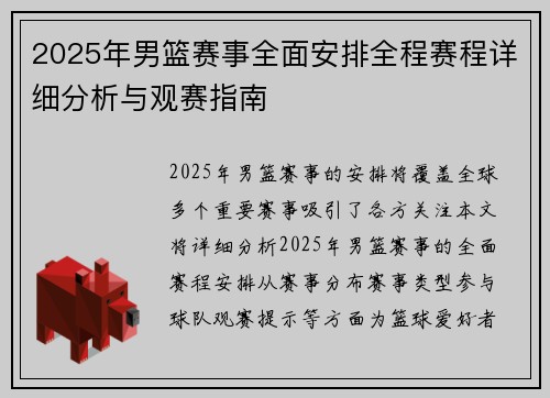 2025年男篮赛事全面安排全程赛程详细分析与观赛指南